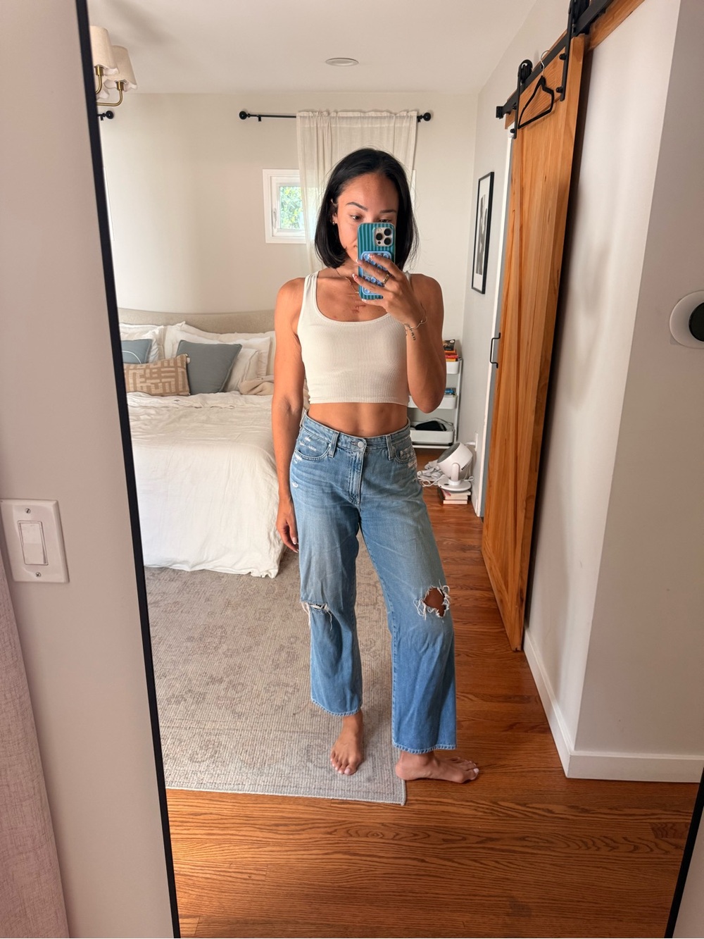 Ag Adriano Goldschmied Light Blue High-Rise Distressed Jeans